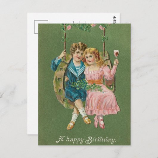 Carte postale vintage Joyeux anniversaire 1900 (Devant / Derrière)