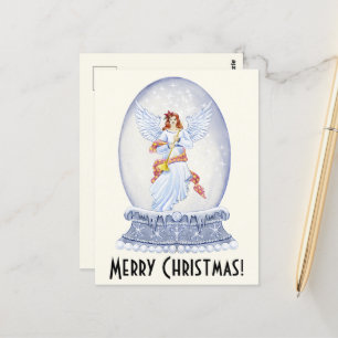 Carte Postale Vintage Joyeux Noël Angle Sparkling Snowglobe