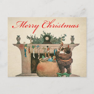 Carte Postale Vintage Joyeux Noël Père Noël avec cadeaux