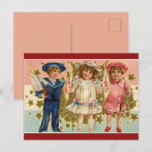 Carte Postale Vintage Juillet 4 Enfants (Devant / Derrière)