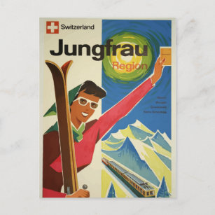 Carte Postale Vintage Jungfrau Suisse Ski Travel