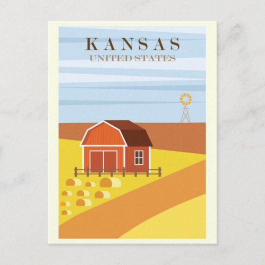 Carte Postale Vintage Kansas Farm Travel (Devant)