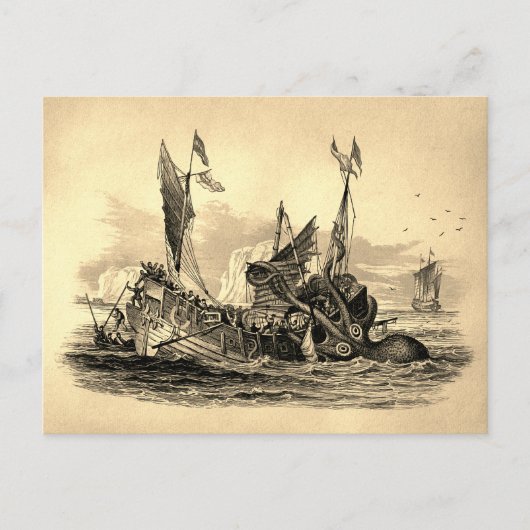 Carte postale vintage Kraken Attack (Devant)