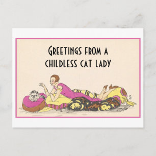 Carte postale Vintage Lady Chat sans enfant