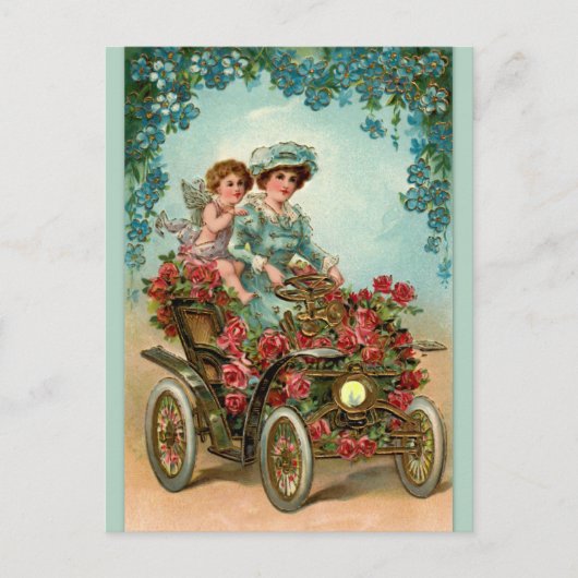 Carte Postale Vintage Lady fährt Auto mit Engel (Devant)