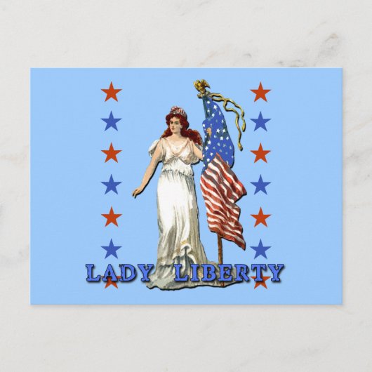 Carte Postale Vintage Lady Liberty avec drapeau américain (Devant)