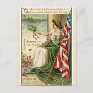 Carte Postale Vintage Lady Liberty Robe Verte Memorial Day