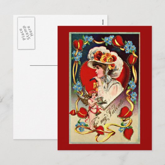 Carte postale vintage Lady My Valentine (Devant / Derrière)