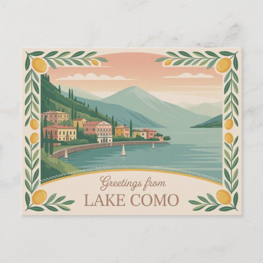 Carte postale vintage Lake Como | Salutations de (Devant)