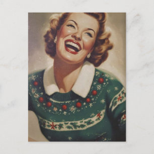 Carte Postale Vintage Laughing Woman Noël