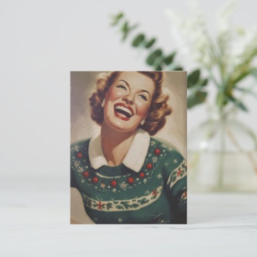 Carte Postale Vintage Laughing Woman Noël (Debout devant)