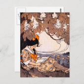 Carte Postale Vintage Lecture sous un arbre (Devant / Derrière)