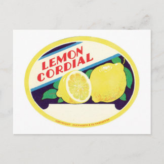 Carte Postale Vintage Lemon Cordial Label
