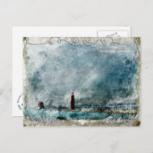 Carte Postale Vintage Lighthouse & Quai Long Shot (Devant / Derrière)