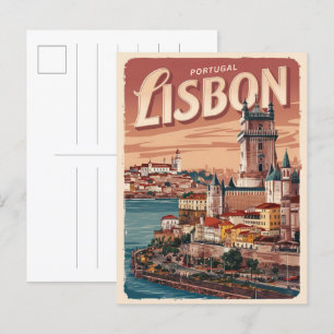 Carte Postale Vintage lisbon portugal eau château cadeaux de voy