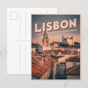 Carte Postale Vintage lisbonne skyline portugal cadeaux de voyag