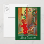 Carte postale Vintage Little Boy & Chien Christmas (Devant / Derrière)