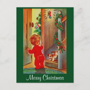 Carte postale Vintage Little Boy & Chien Christmas