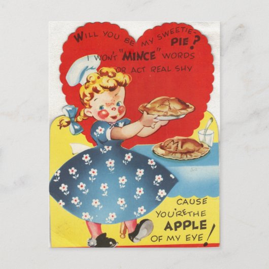 Carte postale vintage Little Girl Bakes Pie Valent (Devant)