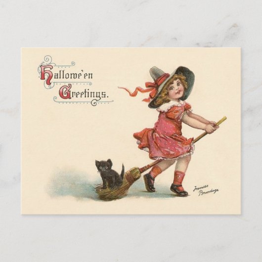 Carte Postale Vintage Little Witch Halloween Greetings Postcard (Devant)