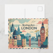 Carte postale vintage Londres | Salutations de Lon (Devant / Derrière)