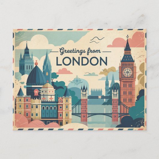 Carte postale vintage Londres | Salutations de Lon (Devant)
