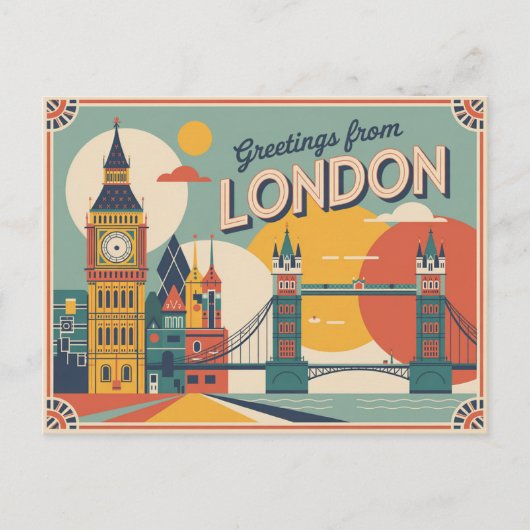 Carte postale vintage Londres | Salutations de Lon (Devant)