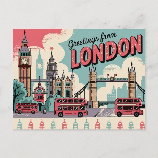 Carte postale vintage Londres | Salutations de Lon (Devant)