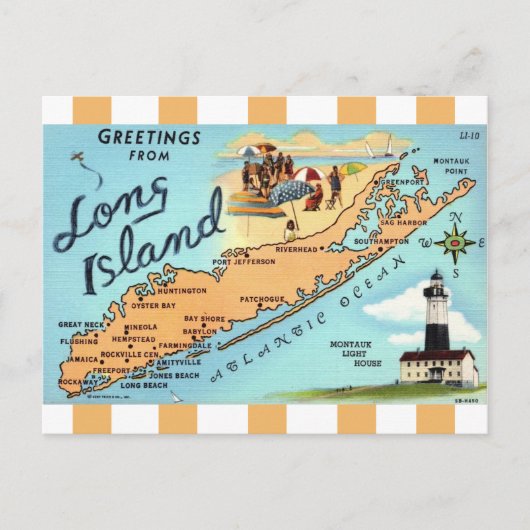 Carte Postale Vintage Long Island Striped Map Postcard (Devant)