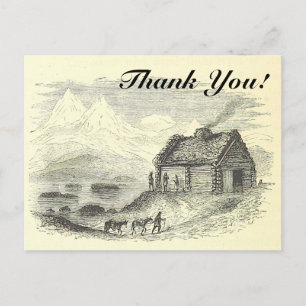 Carte Postale Vintage Look Cabine, Montagnes, Lac + "Merci" !