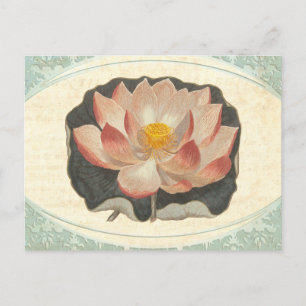 Carte Postale Vintage Lotus Damask Elegant Antique Botanique