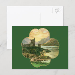 Carte Postale Vintage Lucky Gold Shamrock with an Irish Castle