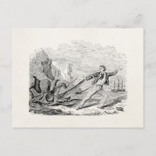 Carte Postale Vintage M. Beale Pouple Octopus Modèle Blank