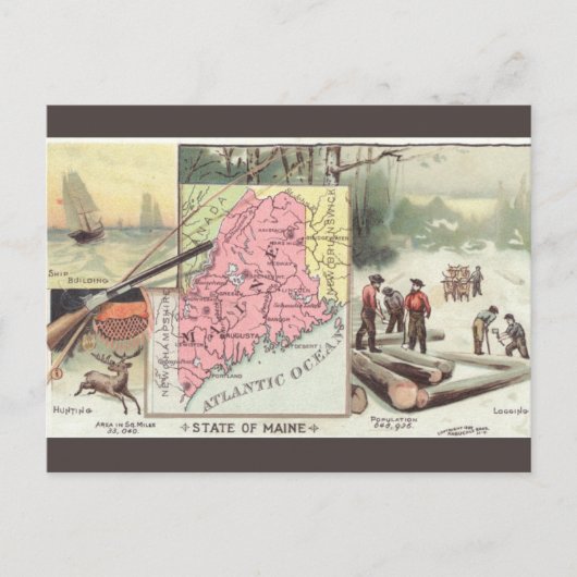 Carte Postale Vintage Maine Map (Devant)