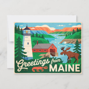 Carte postale vintage Maine Salutations du Maine