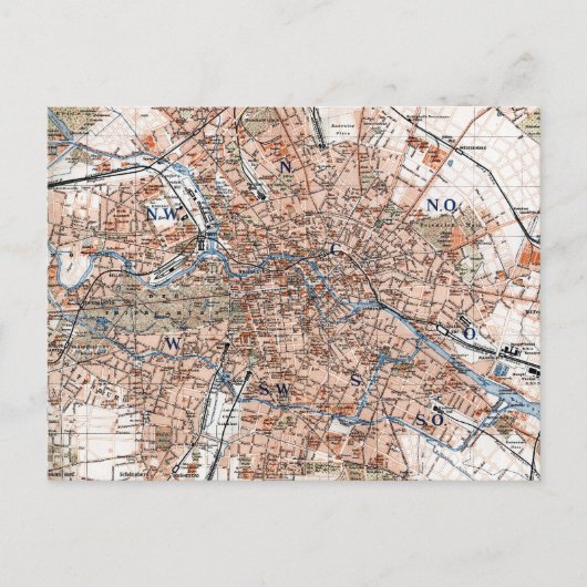 Carte Postale Vintage Map of Berlin Germany (Devant)