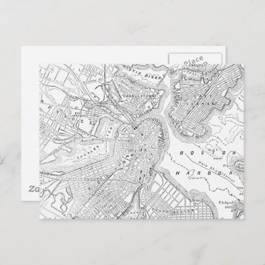 Carte Postale Vintage Map of Boston (Devant / Derrière)
