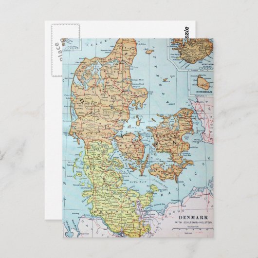 Carte Postale Vintage map of Denmark (Devant / Derrière)