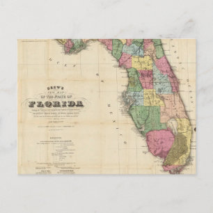 Carte Postale Vintage Map of Florida (1870)