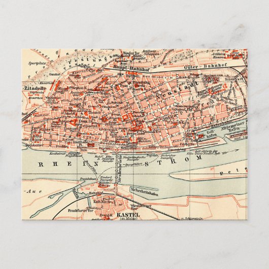 Carte Postale Vintage Map of Mainz Germany (Devant)