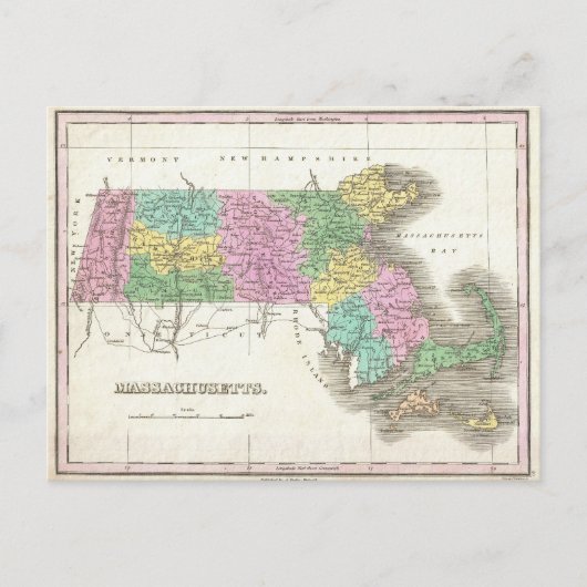 Carte Postale Vintage Map of Massachusetts (Devant)