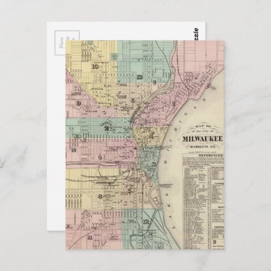 Carte Postale Vintage Map of Milwaukee (Devant / Derrière)