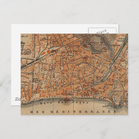 Carte Postale Vintage Map of Nice (Devant / Derrière)
