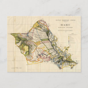 Carte Postale Vintage Map of Oahu Hawaii