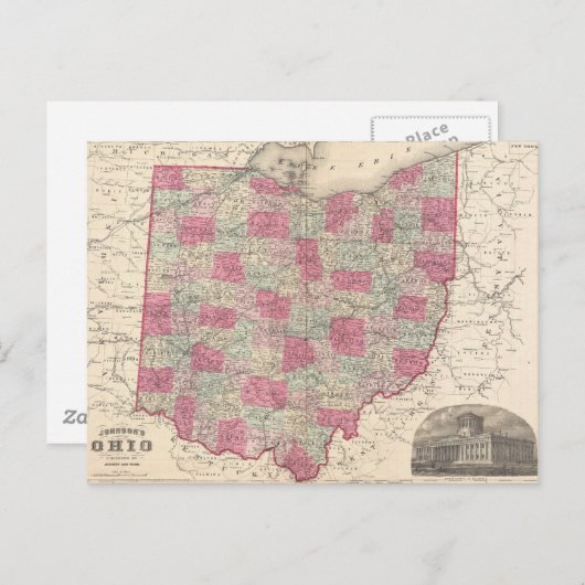 Carte Postale Vintage Map of Ohio (Devant / Derrière)