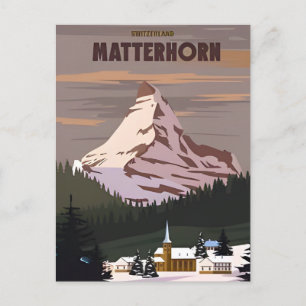Carte Postale Vintage Matterhorn Suisse Aquarelle de voyage