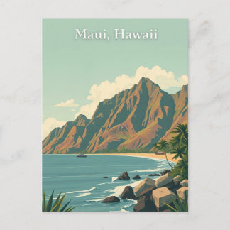 Carte Postale Vintage Maui, Hawaii Travel Illustration
