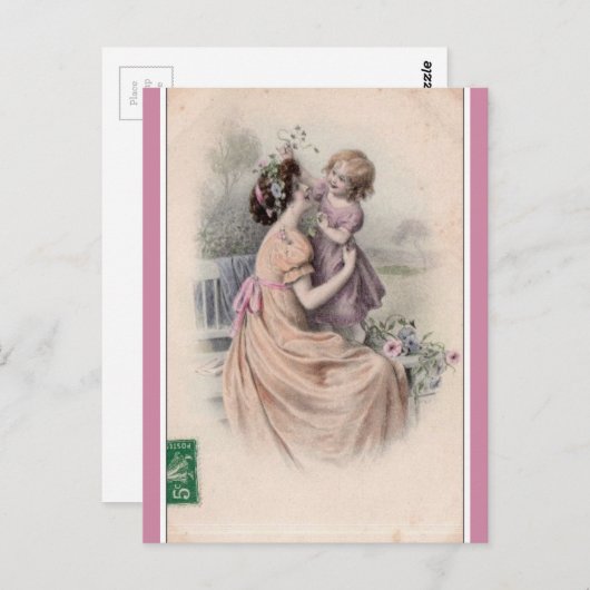 Carte Postale Vintage mère et fille (Devant / Derrière)