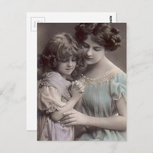 Carte Postale Vintage mère et fille (Devant / Derrière)