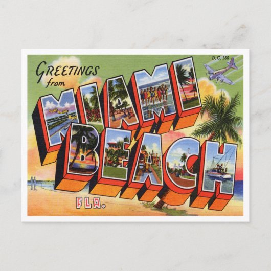 Carte postale vintage Miami Beach (Devant)